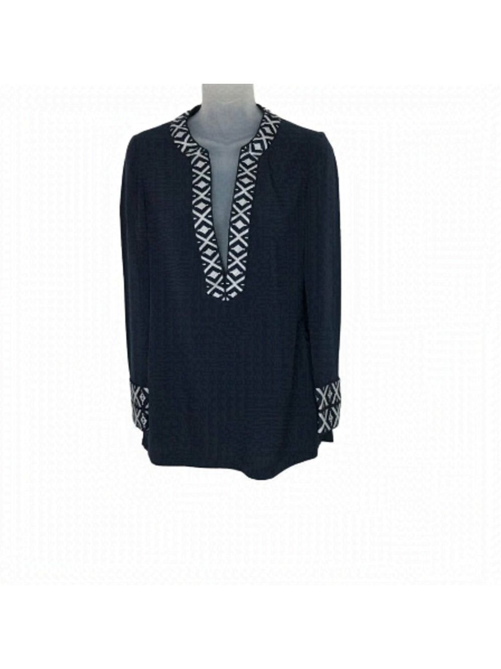 TORY Burch Navy Blue And White Boho Style Top Size 0